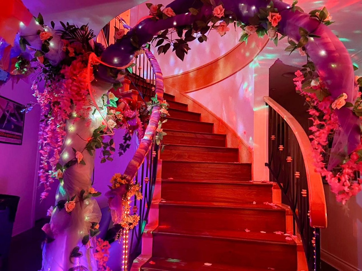 Stairway down with the tree arch